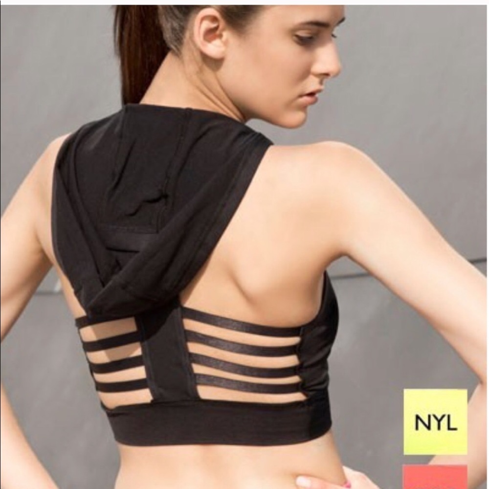 👀NEW!👀 Caged Black Hooded Sports Bra